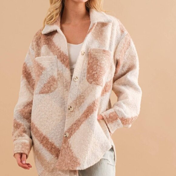 Oversized Teddy Marbled Button Up Coat Jacket - Picture 5 of 10